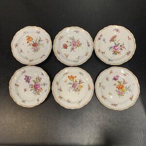 6 Antique Meissen Porcelain Plates 18th Century Hand Painted Floral Rococo 8.25"